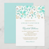 Bloemige Gouden Mint Blad Sweet 16 Uitnodiging (Voorkant / Achterkant)