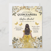 Bloemige Gouden QR Code Prinses Quinceanera Kaart (Voorkant)