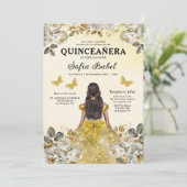 Bloemige Gouden QR Code Prinses Quinceanera Kaart (Staand voorkant)