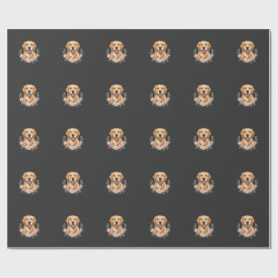 Bloemige Gouden Retriever Hond Portret Sublimatie Cadeaupapier