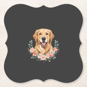Bloemige Gouden Retriever Hond Portret Sublimatie Kartonnen Onderzetters