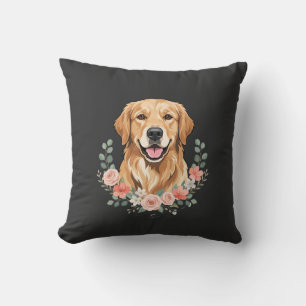 Bloemige Gouden Retriever Hond Portret Sublimatie Kussen