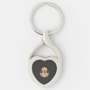 Bloemige Gouden Retriever Hond Portret Sublimatie Sleutelhanger