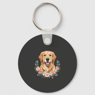 Bloemige Gouden Retriever Hond Portret Sublimatie Sleutelhanger