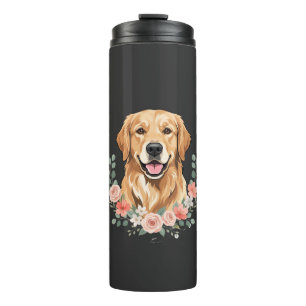 Bloemige Gouden Retriever Hond Portret Sublimatie Thermosbeker