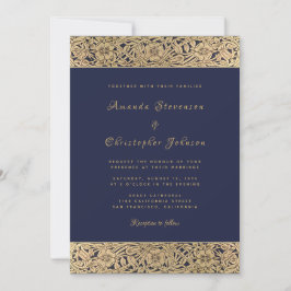 Bloemige Gouden Roze Marineblauw Elegante Vintage Kaart
