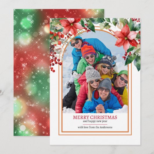 Bloemige groen Bladerdeeg Maak je eigen aangepaste Feestdagenkaart (Voorkant / Achterkant)