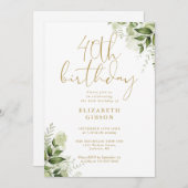 Bloemige groene 40e verjaardagsfeestje kaart (Voorkant / Achterkant)