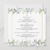 Bloemige groene alles-in-één vierkante trouwkaart kaart (Achterkant)