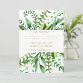 Bloemige groene bladeren moderne trouw uitnodiging (Staand voorkant)