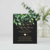 Bloemige groene bladrijke trouwuitnodiging budget (Staand voorkant)