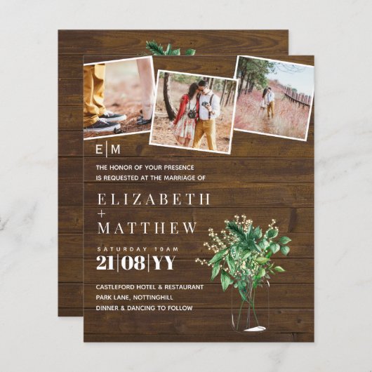 Bloemige groene bladrijke trouwuitnodiging budget (Voorkant / Achterkant)