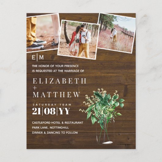 Bloemige groene bladrijke trouwuitnodiging budget (Voorkant)