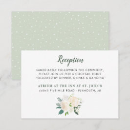 Bloemige groene boeket trouwreceptie informatiekaartje