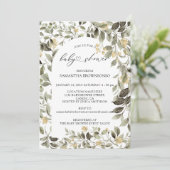 Bloemige groene budget babyshower kaart (Staand voorkant)