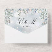 Bloemige groene cascade elegante winter bruiloft all in one uitnodiging (Achterkant)