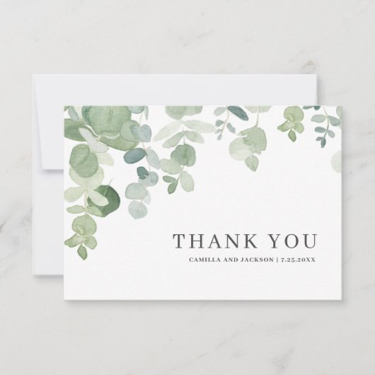 Bloemige Groene Dankkaart met Vallende Bladeren Bedankkaart (Voorkant)
