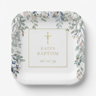 Bloemige Groene Doop Christening Papieren Bordje