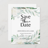 Bloemige Groene Elegante Save The Date Kaart (Voorkant / Achterkant)