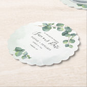 Bloemige Groene Eucalyptus Creatieve Save The Date Kartonnen Onderzetters (Gekanteld)