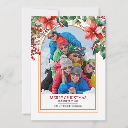 Bloemige Groene Maak Uw Eigen Aangepaste Foto Feestdagenkaart (Voorkant)