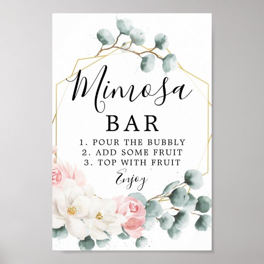 Bloemige groene mimosa bar bord poster (Voorkant)