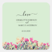 Bloemige groene mintstickers vierkante sticker (Voorkant)