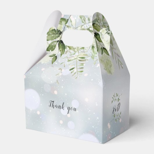 Bloemige Groene Monogram Winter Bruiloft Bedankdoosjes (Achterkant)