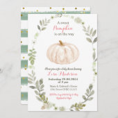 Bloemige groene pompoen baby shower kaart (Voorkant / Achterkant)