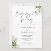 Bloemige groene script foto engagement feest kaart (Voorkant)