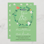 Bloemige groene slinger Trouwkaart 'Save the Date' Save The Date (Voorkant / Achterkant)