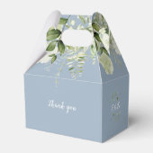 Bloemige groene stoffige blauwe bruidsdouche bedankdoosjes (Achterkant)