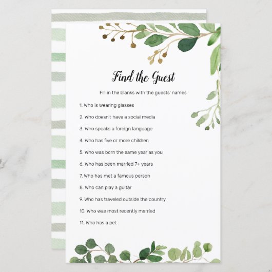 Bloemige groene waterverf vind de gast spel (Voorkant / Achterkant)