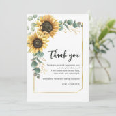Bloemige groene zonnebloem schrift bruidsdouche bedankkaart (Staand voorkant)