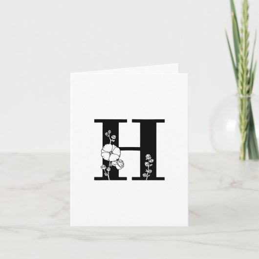 Bloemige H-monogram op witte notitiekaart (Voorkant)