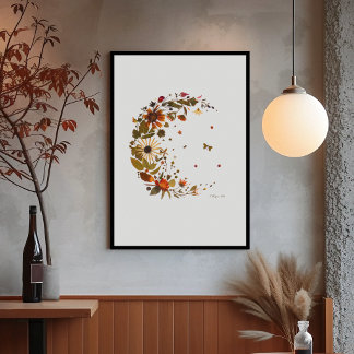 Bloemige Halve Maan l Gedrukt Bloemschilderij Poster