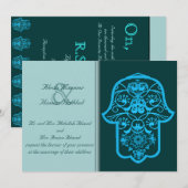 Bloemige Hamsa (Blauw) (Trouw) Kaart (Voorkant / Achterkant)