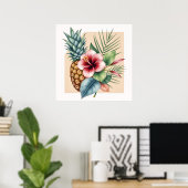 Bloemige Hawaii Ananas & Hibiscus Zomer Naam Poster (Thuiskantoor)