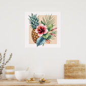 Bloemige Hawaii Ananas & Hibiscus Zomer Naam Poster (Keuken)