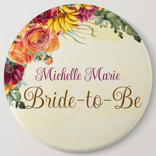 Bloemige herfst bruiloft bruid button (Voorkant)