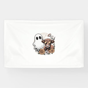Bloemige Herfst Hoogland Koe Geest Spandoek