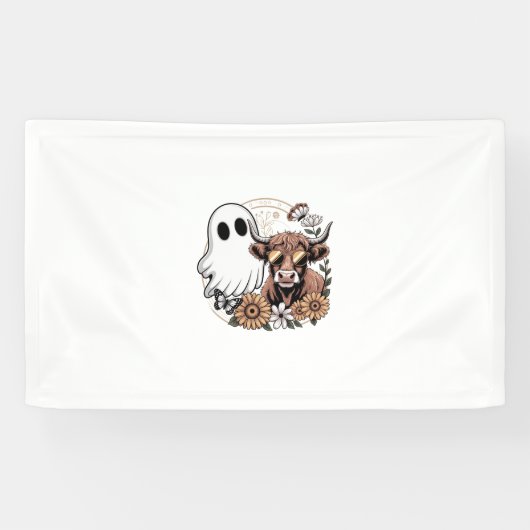 Bloemige Herfst Hoogland Koe Geest Spandoek (Horizontaal)