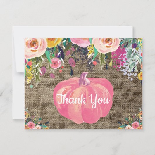 Bloemige Herfst Pompoen Jute Dank Je Kaart (Voorkant)