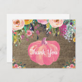 Bloemige Herfst Pompoen Jute Dank Je Kaart (Voorkant / Achterkant)