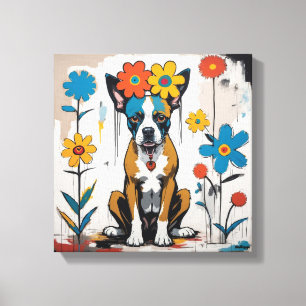 Bloemige Hond Doodle Kunst Canvas Afdruk