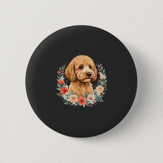 Bloemige Hond Ronde Sublimatie Button 5,7 Cm (Voorkant)
