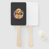 Bloemige Hond Ronde Sublimatie Handwaaier (Voorkant en achterkant)