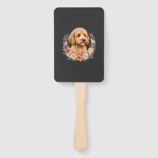 Bloemige Hond Ronde Sublimatie Handwaaier (Voorkant)