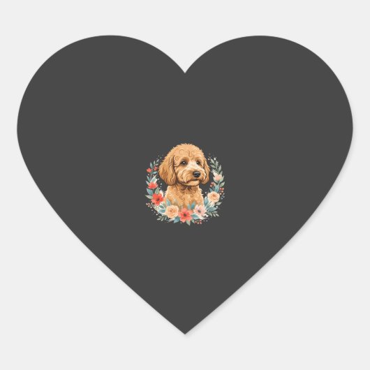 Bloemige Hond Ronde Sublimatie Hart Sticker (Voorkant)