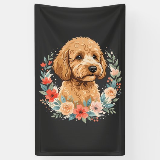 Bloemige Hond Ronde Sublimatie Spandoek (Verticaal)